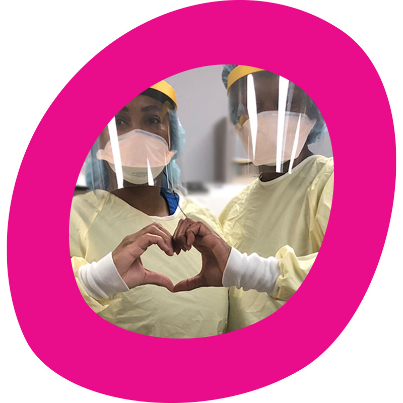 Nurses wearing face shields