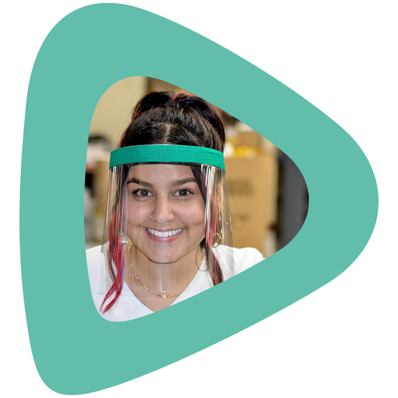 Student wearing face shield
